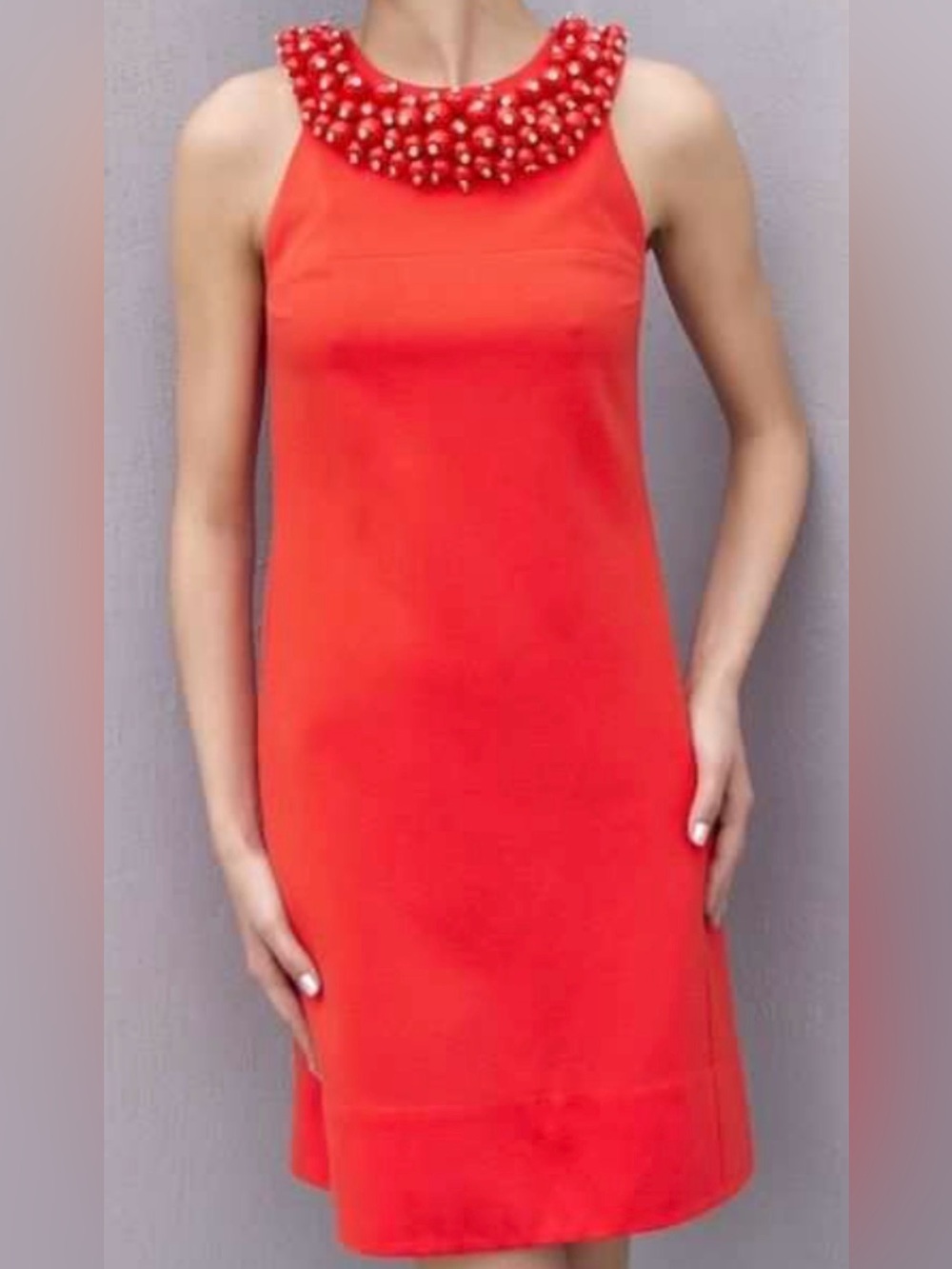 Diane Von Furstenberg Orange Beaded Neckline Midi Dress